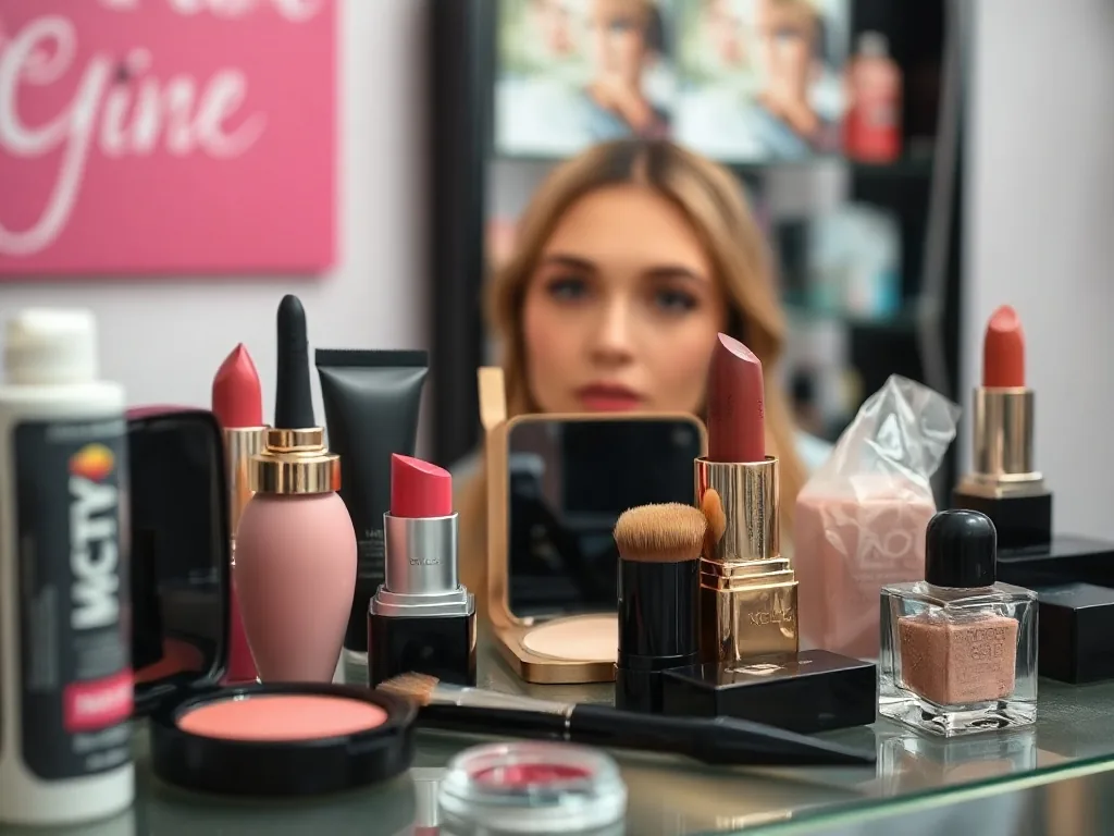 Gros plan sur un maquillage glamour chic avec un smoky eye charbonneux et des lèvres nude lumineuses, sur fond de lumière
